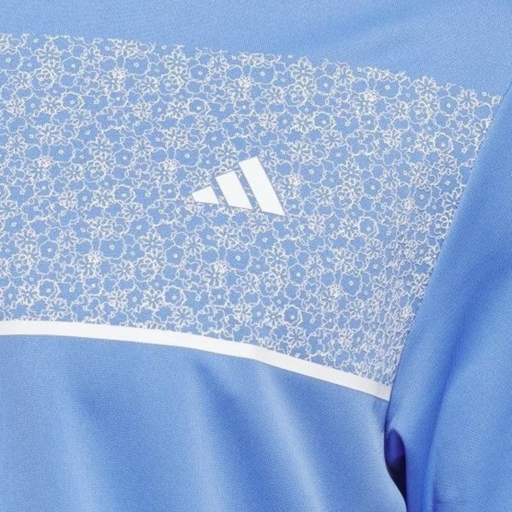 ADIDAS Chest Print Golf Polo‎ Shirt Mens Large Blue White Flowers Floral Top NWT - Picture 4 of 14
